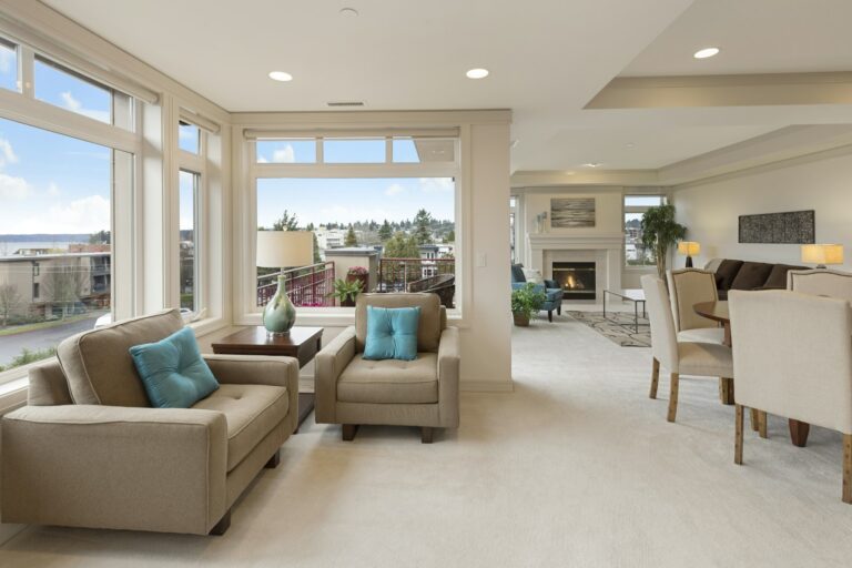 Bright, open living room cleaned and ready for move-in